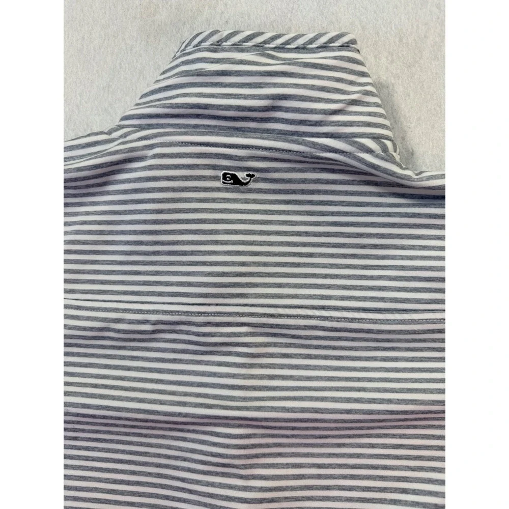 Vineyard Vines Mens Shep Shirt Grey White Striped Quarter Zip Pullover Small